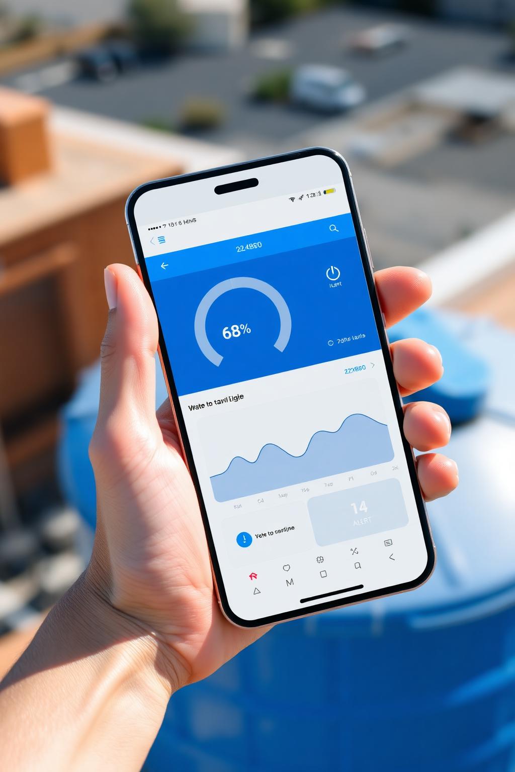 App Cronos no celular mostrando nível da caixa d'água
